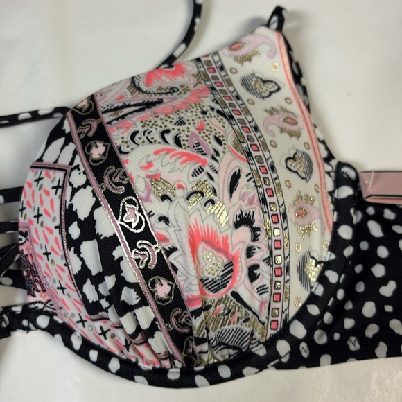 Victoria’s Secret The Gorgeous Push-up Bikini Top Black Boho Size 34A NWT! - Picture 3 of 6